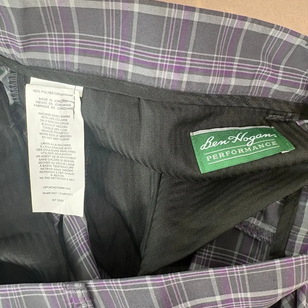 Ben Hogan Golf Shorts Mens 42W Gray Nine Iron Plaid Performance PowerWick UPF 15